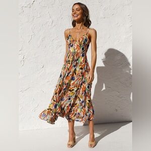 Commense Multi-Color Print Cami Midi Dress NWOT Women’s Size M